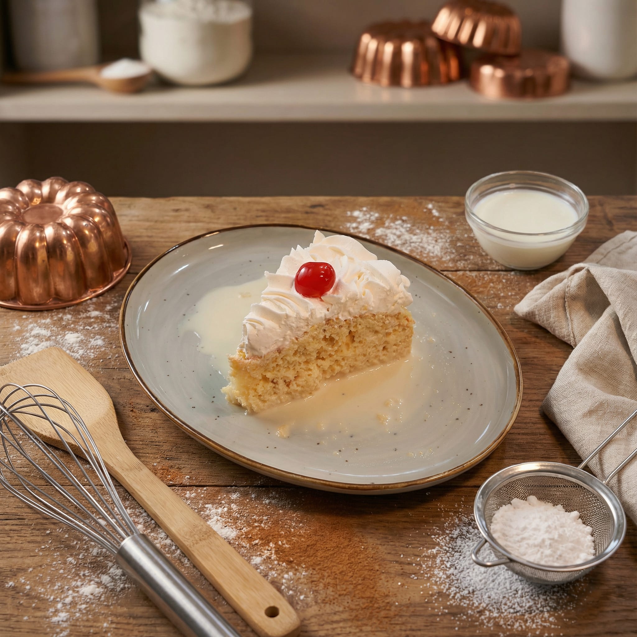 Tres Leches - Clásico postre de tres leches, húmedo y cremoso.